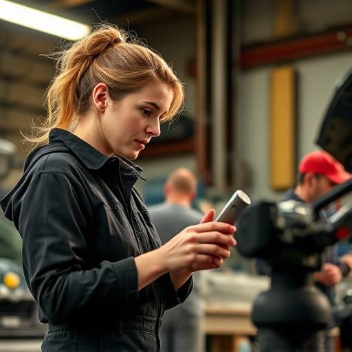 Head mechanic, Sarah Thompson, explains a repair process