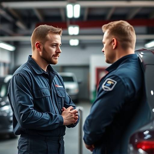Technician Mark Johnson consulting with a customer about their car's service