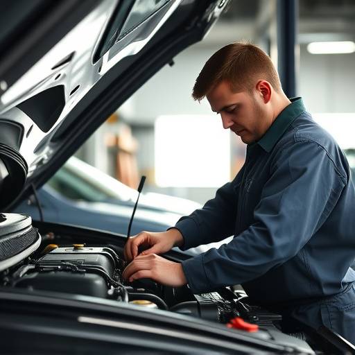 Technician working on a car engine